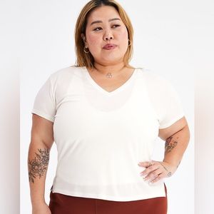 Girlfriend Collective White Cupro V-neck Tee